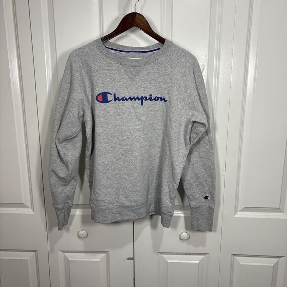 Champion Sweatshirt Men’s L Gray Crewneck Pullover Logo Athletic Casual - Picture 1 of 6
